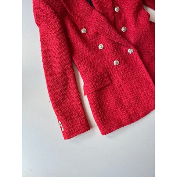 ZARA Red Boucle Tweed Double Breasted Kate Middleton Blazer Suit Jacket, Size XS - Picture 7 of 16